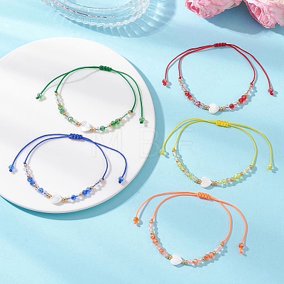 Adjustable Glass &  Natural Trochid Shell Beads Braided Bead Bracelets BJEW-MZ00322-1