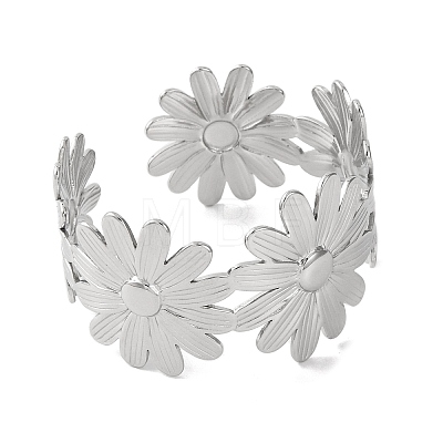 Flower 304 Stainless Steel Bangles for Women BJEW-B104-08P-1