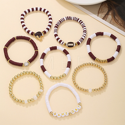 8Pcs 1Bag Rugby Polymer Clay Heishi & CCB Plastic Beaded Stretch Bracelets Set BJEW-PA0001-12C-1