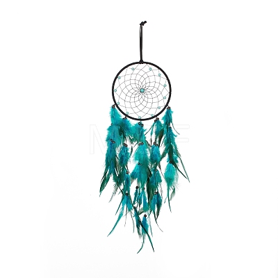 Iron Woven Web/Net with Feather Pendant Decorations AJEW-B017-04-1