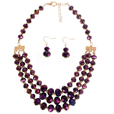 Glass Rondelle Beaded Multilayer Necklaces & Dangle Earrings Set for Women WG36B17-02-1