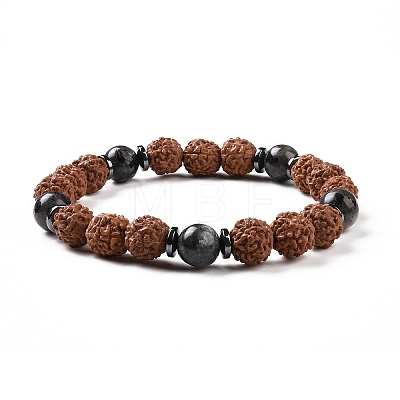 4Pcs Natural Rudraksha and Gemstone Beads Stretch Bracelets Set for Women Men BJEW-JB08939-1