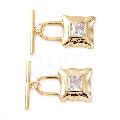 Brass Pave Clear Cubic Zirconia Toggle Clasps KK-E068-VC182-1