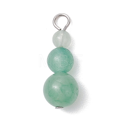 Natural Green Aventurine Round Beaded Pendants PALLOY-JF02867-03-1