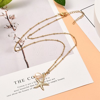 Starfish/Sea Stars & Natural Pearl Pendant Necklace for Teen Girl Women NJEW-JN03717-01-1
