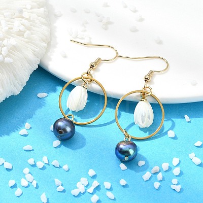 Natural Cultured Freshwater Pearl Dangle Earrings EJEW-JE07168-1