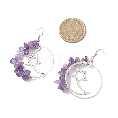Alloy Natural Amethyst Moon with Star Dangle Earrings EJEW-JE06804-01-1