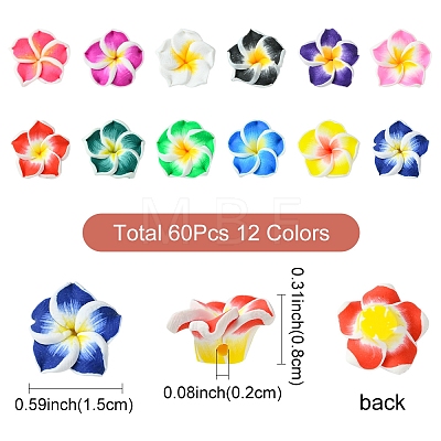 60Pcs 15 Colors Handmade Polymer Clay 3D Flower Plumeria Beads CLAY-FS0001-39-1