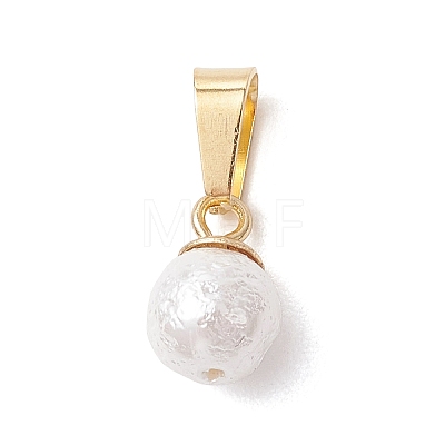 Wrinkle Textured Shell Pearl Round Charms PALLOY-JF05063-01-1