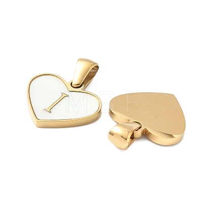 304 Stainless Steel Pave Natural White Shell Heart with Initial Slice Pendants STAS-R168-25G-I-1