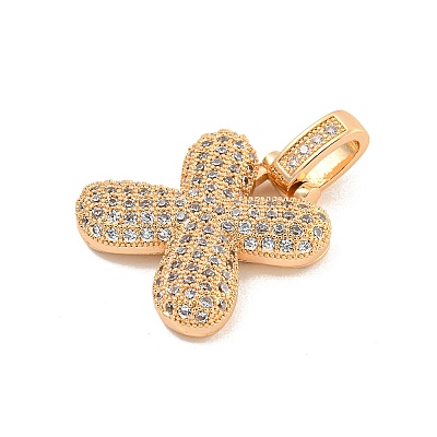 Brass Micro Pave Clear Cubic Zirconia Pendants KK-B099-01G-X-1