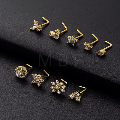 316L Surgical Stainless Steel Pearl Pink Cubic Zirconia L-Shaped Nose Rings WG135CD-26-1