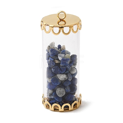 Glass Tube with Natural Lapis Lazuli Chip Beads Inside Pendants LS-FIND-B054-01G-01-1