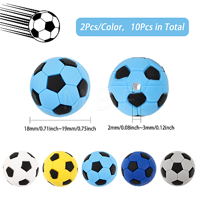 10Pcs 5 Colors Football Food Grade Eco-Friendly Silicone Beads SIL-GO0001-19-1