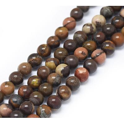 Natural Chinese Writing Stone Round Bead Strands G-P070-12-4mm-1