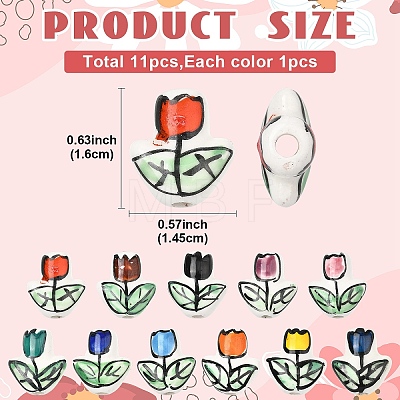 11Pcs 11 Colors Handmade Porcelain Bright Glazed Beads PORC-YW0001-86-1