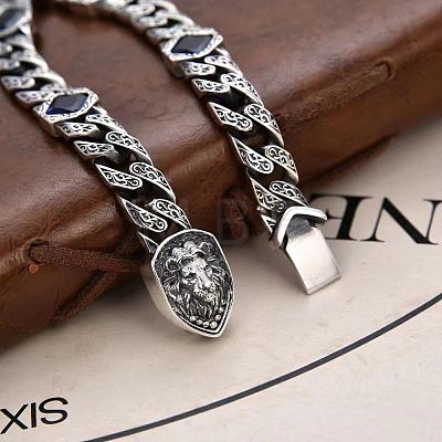 Lion Pattern Brass Pave Cubic Zirconia Cuban Link Chains Bracelets FS-WGF670F-03-1