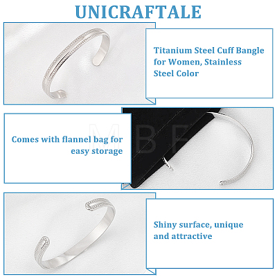 Unicraftale 1Pc Titanium Steel Cuff Bangle for Women BJEW-UN0001-41P-1
