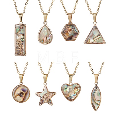Natural Paua Shell Pendant Necklaces NJEW-JN05141-1