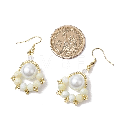 Paw Print Imitation Pearl & Glass Seed Beads Dangle Earrings EJEW-MZ00386-1