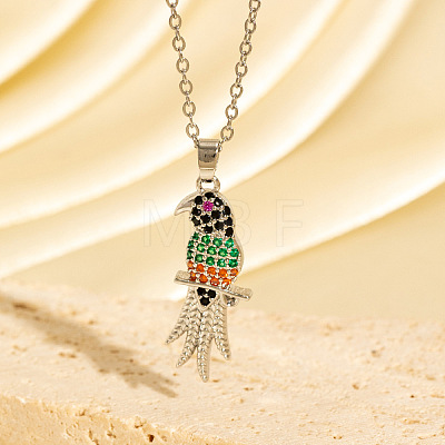 Brass Micro Pave Cubic Zirconia Bird Pendant Necklaces WGCF18B-03-1