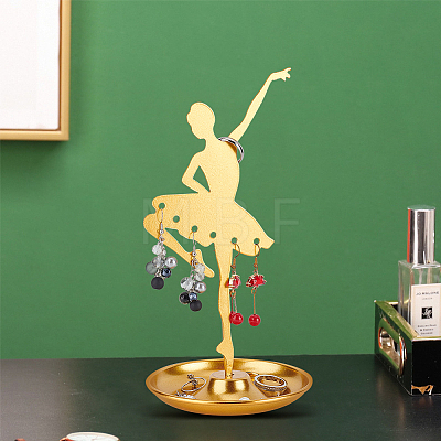 Dancer Iron Earring Display Stands with Round Tray EDIS-WH0016-019B-1
