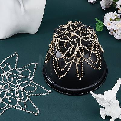 2Pcs 2 Colors Brass Rhinestone Tassel Chain Headbands for Women OHAR-HS0001-06-1