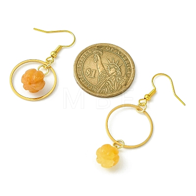 Natural Yellow Aventurine Pumpkin with Ring Dangle Earrings EJEW-JE05509-04-1