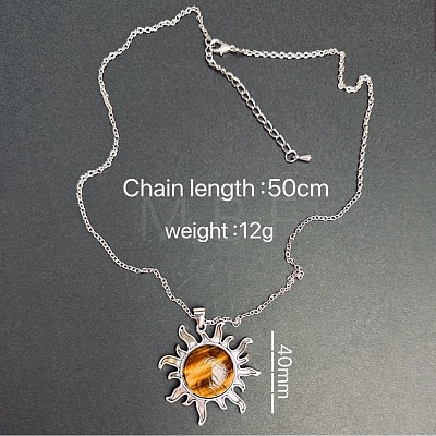 Natural Tiger Eye Sun Pendant Alloy Chain Vintage Necklaces WB3716-12-1