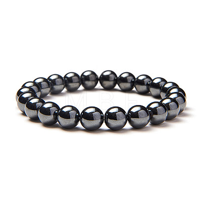 Non-magnetic Synthetic Hematite Round Beads Stretch Bracelets BJEW-PH0001-8mm-22-1