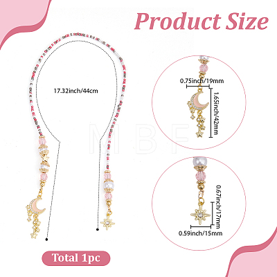1Pc Alloy & Resin & Glass Seed Bead & Rhinestone Moon Star Beaded Chain Bookmarks AJEW-BM0001-40-1