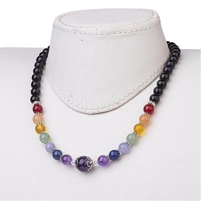 Natural Amethyst and Mixed Gemstone Beaded Necklaces NJEW-JN01753-03-1