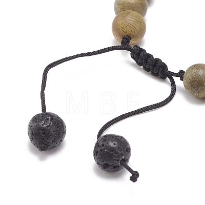 Natural Lava Rock & Wood Braided Bead Bracelet BJEW-JB08537-1