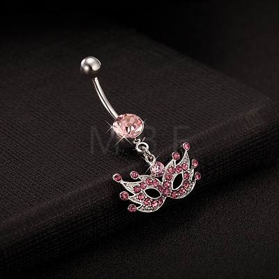 Piercing Jewelry Real Platinum Plated Brass Rhinestone Mask Navel Ring Belly Rings AJEW-EE0001-48B-1