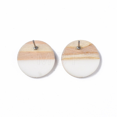 Resin & Wood Stud Earrings EJEW-N017-003A-C05-1