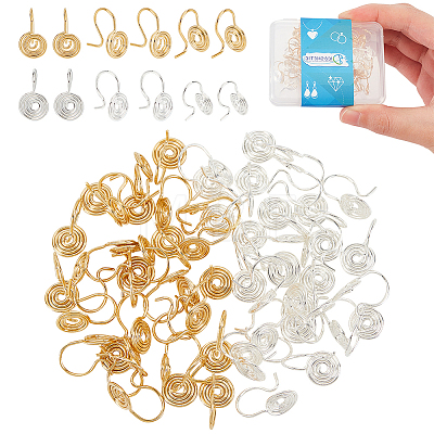 60Pcs 2 Colors Brass Spiral Clip-on Earrings for Women FIND-DC0001-85-1