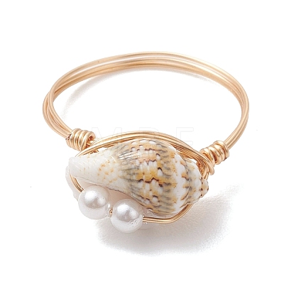 Shell Pearl Bead Finger Rings RJEW-JR00988-1