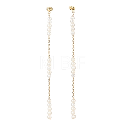 Natural Pearl Beaded Long Chain Dangle Stud Earrings EJEW-JE04932-1