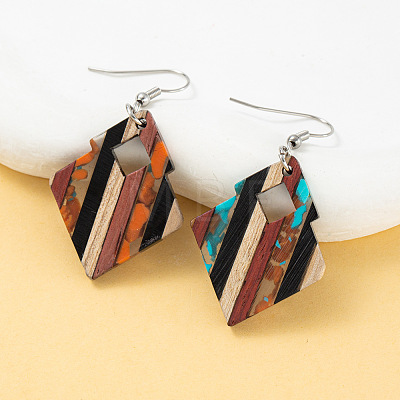 Bohemian Wood & Resin Dangle Earrings WG51BE2-04-1