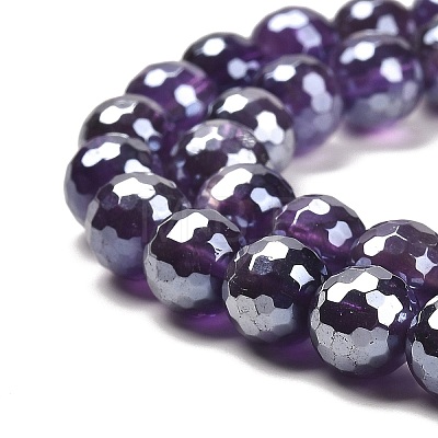 Electroplated Natural Amethyst Round Beads Strands G-L598-A05-02-1