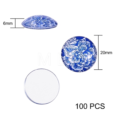 Blue and White Printed Glass Cabochons GGLA-SZ0001-13-1