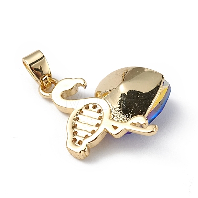 Real 18K Gold Plated Rack Plating Brass Micro Pave Clear Cubic Zirconia Pendants KK-C015-33G-1
