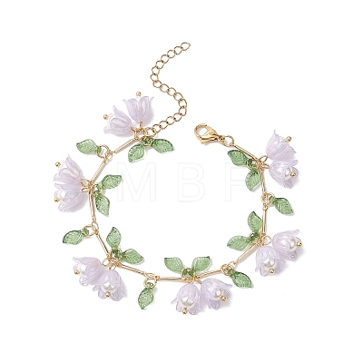 Flower Leaf Shell Pearl & Acrylic Charm Bracelets BJEW-TA00535-01-1