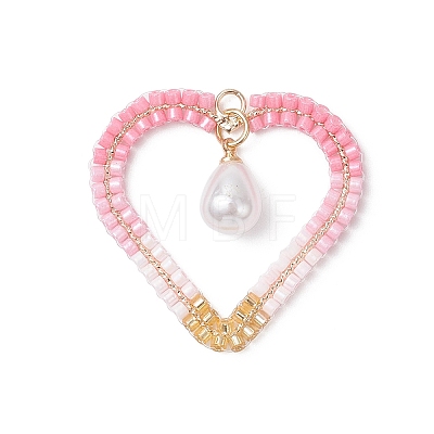 Brass Glass Seed Beaded Heart Pendants PALLOY-MZ01103-1
