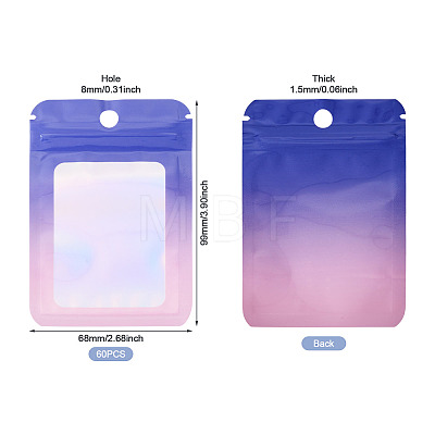 60Pcs Rectangle Glitter Holographic Plastic Resealable Packaging Bags ABAG-TA0001-97A-01-1