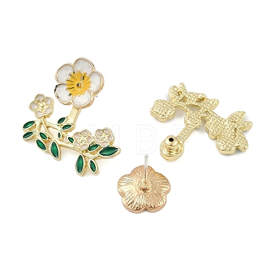 Flower with Leaf Enamel Stud Earrings EJEW-M005-04-1