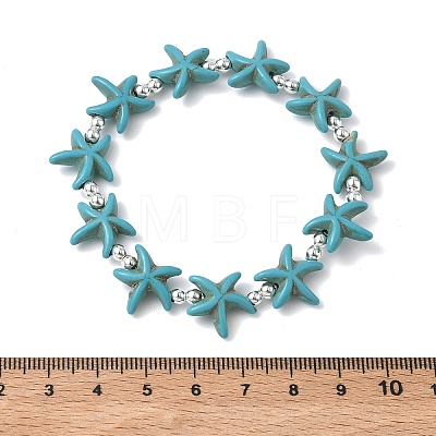 Synthetic Turquoise & Non-magnetic Hematite Beads Stretch Bracelets for Women Men BJEW-JB13726-01-1