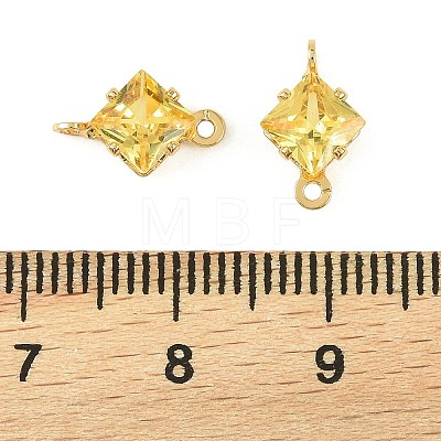 Brass Pave Cubic Zirconia Rhombus Connector Charms KK-P347-04G-02-1