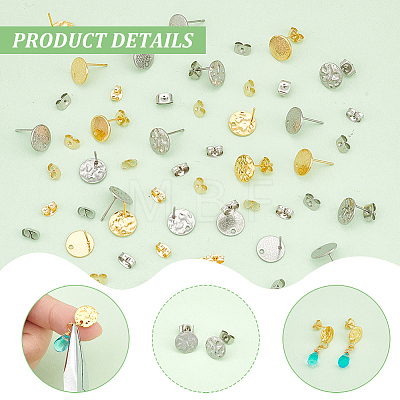 Unicraftale 40Pcs 4 Styles 201 Stainless Steel Flat Round Stud Earring Findings STAS-UN0052-96-1