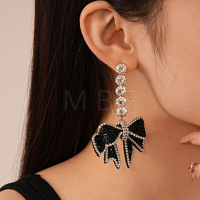 Bowknot Brass Rhinestone Dangle Stud Earrings FS-WGF8F1F-01-1